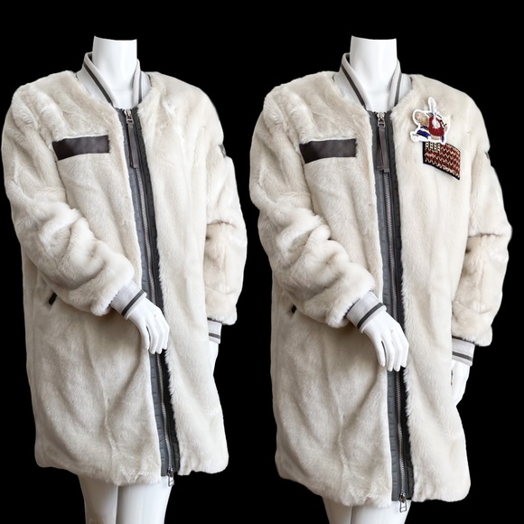 True Religion Off White Faux Fur Long Coat Parka Mobwife Streetwear Old Money S - Picture 3 of 12